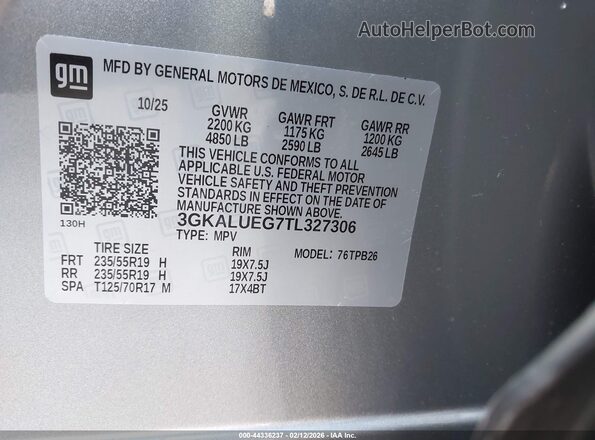 3GKALUEG7TL327306 2026 GMC TERRAIN Серый Вид подкапотного пространства