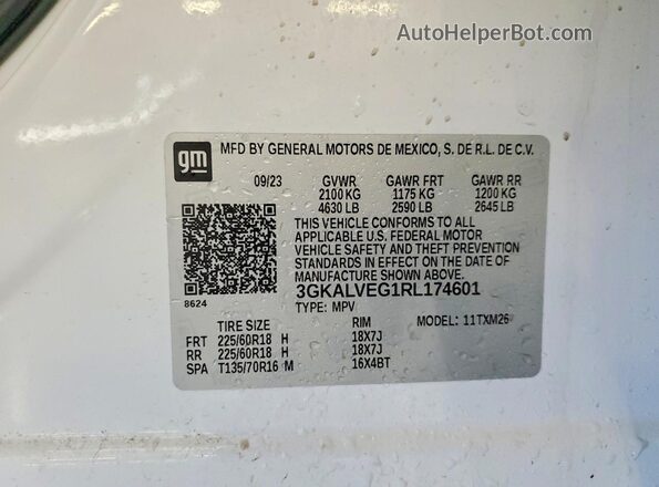 3GKALVEG1RL174601 2024 GMC TERRAIN White VIN կոդի պիտակի տեսք