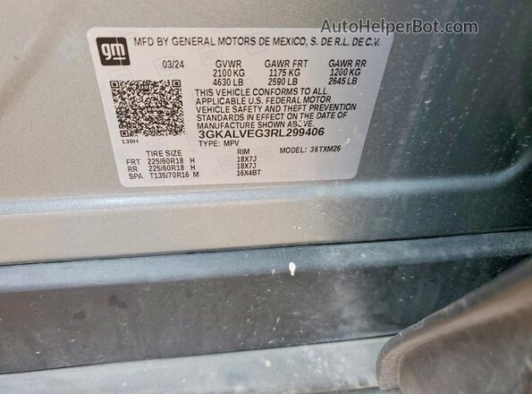 3GKALVEG3RL299406 2024 GMC TERRAIN Silver Widok naklejki z numerem VIN