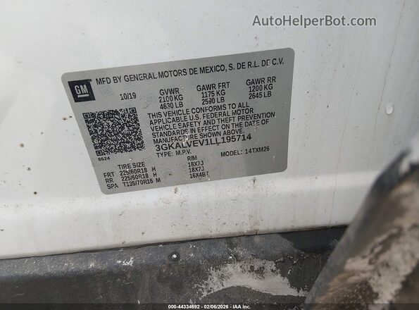 3GKALVEV1LL195714 2020 GMC TERRAIN Белый Вид подкапотного пространства