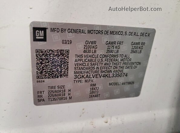 3GKALVEV4KL335074 2019 GMC TERRAIN Белый Вид наклейки с VIN-кодом