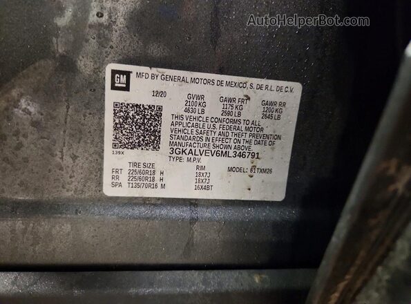 3GKALVEV6ML346791 2021 GMC TERRAIN Gray Вид наклейки з VIN-кодом