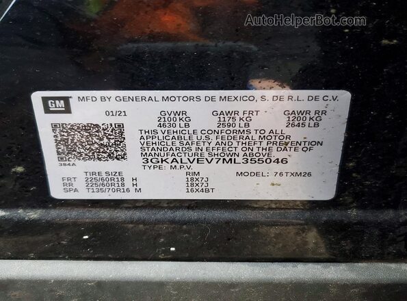 3GKALVEV7ML355046 2021 GMC TERRAIN Черный Вид наклейки с VIN-кодом