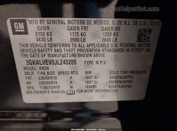 3GKALVEV8JL243285 2018 GMC TERRAIN Черный Вид подкапотного пространства
