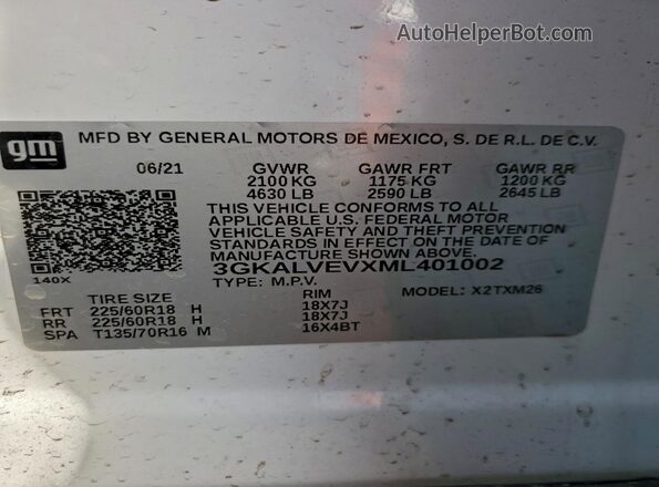 3GKALVEVXML401002 2021 GMC TERRAIN Белый Вид подкапотного пространства