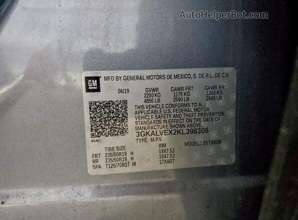 3GKALVEX2KL398305 2019 GMC TERRAIN Серый Вид наклейки с VIN-кодом