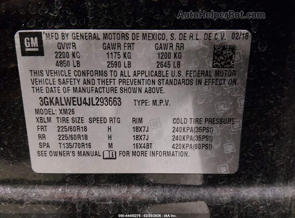3GKALWEU4JL293663 2018 GMC TERRAIN Черный Вид подкапотного пространства