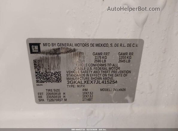 3GKALXEX7JL415254 2018 GMC TERRAIN  Вид подкапотного пространства