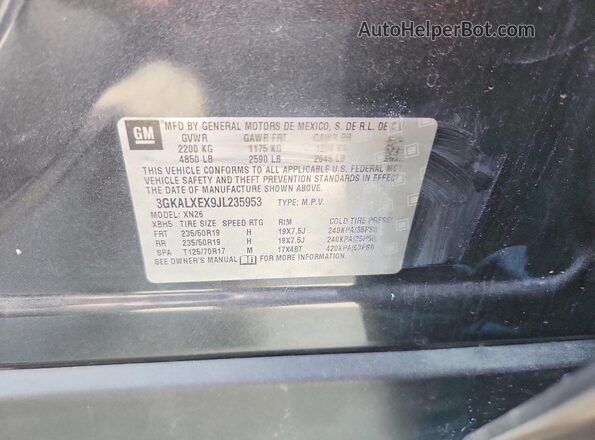 3GKALXEX9JL235953 2018 GMC TERRAIN Серый Вид наклейки с VIN-кодом
