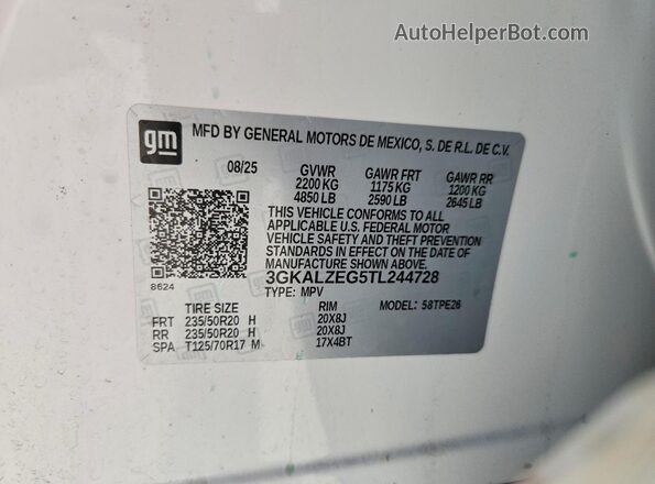 3GKALZEG5TL244728 2026 GMC TERRAIN Белый Вид наклейки с VIN-кодом
