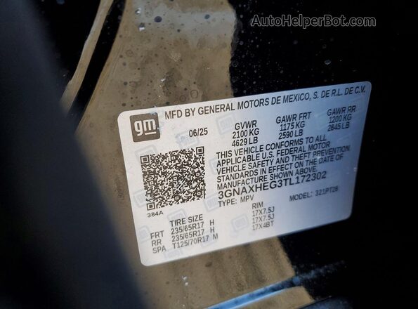 3GNAXHEG3TL172302 2026 CHEVROLET EQUINOX Черный Вид наклейки с VIN-кодом