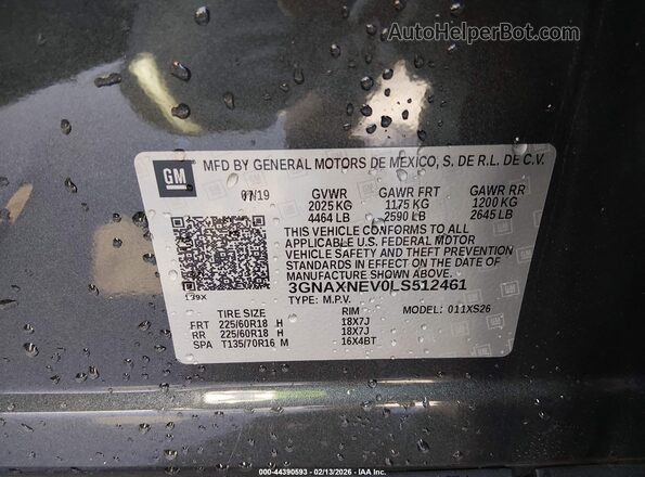 3GNAXNEV0LS512461 2020 CHEVROLET EQUINOX Серый Вид подкапотного пространства