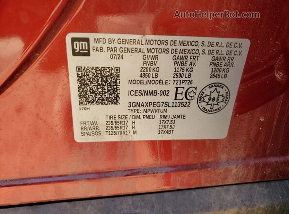3GNAXPEG7SL113522 2025 CHEVROLET EQUINOX Темно-бордовый Вид наклейки с VIN-кодом