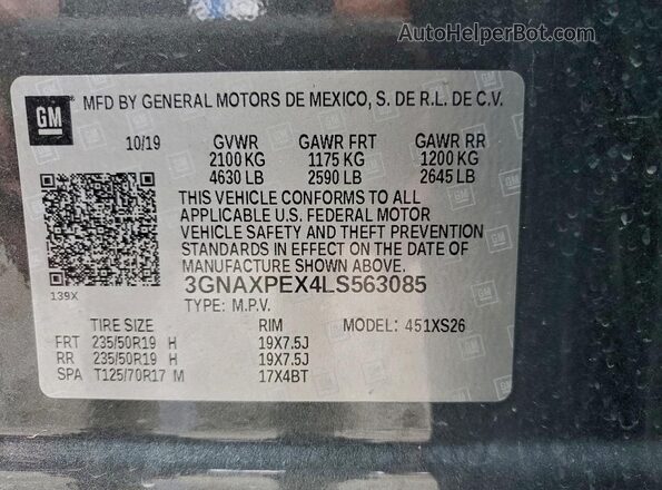 3GNAXPEX4LS563085 2020 CHEVROLET EQUINOX Gray VIN კოდის სტიკერის ხედი