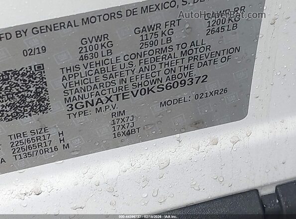 3GNAXTEV0KS609372 2019 CHEVROLET EQUINOX White Widok komory silnika