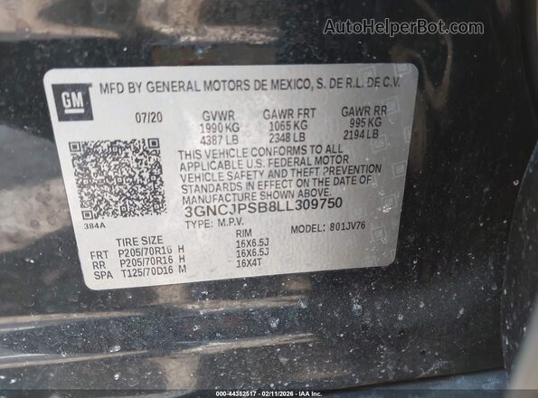 3GNCJPSB8LL309750 2020 CHEVROLET TRAX Black Vista del compartimento del motor