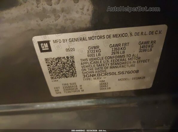 3GNKBCRS0LS676008 2020 CHEVROLET BLAZER Gray Widok komory silnika