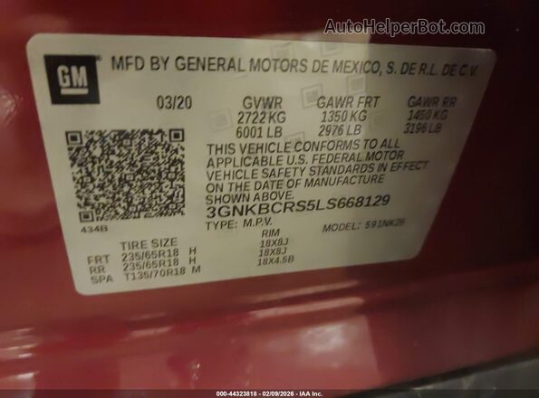 3GNKBCRS5LS668129 2020 CHEVROLET BLAZER Burgundy Widok komory silnika