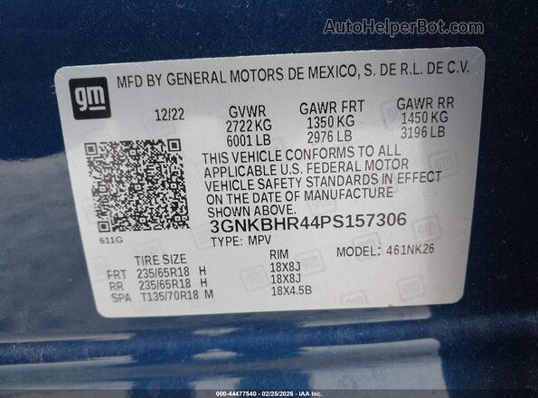 3GNKBHR44PS157306 2023 CHEVROLET BLAZER Синий Вид подкапотного пространства