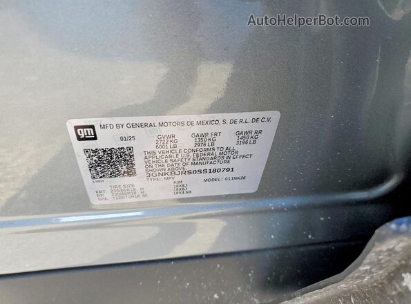 3GNKBJRS0SS180791 2025 CHEVROLET BLAZER Gray Widok naklejki z numerem VIN