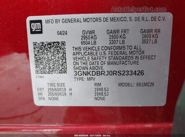 3GNKDBRJ0RS233426 2024 CHEVROLET OTHER Красный Вид подкапотного пространства