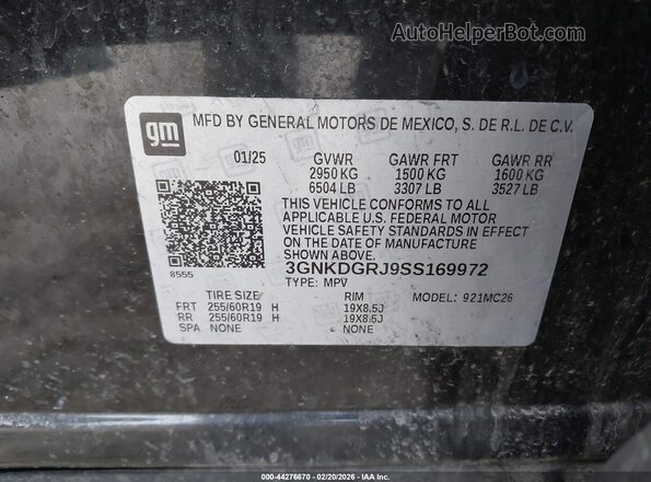 3GNKDGRJ9SS169972 2025 CHEVROLET OTHER Black Widok komory silnika