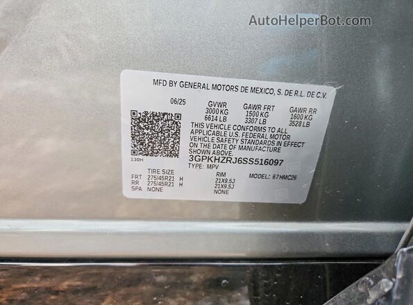 3GPKHZRJ6SS516097 2025 HONDA PROLOGUE Серебряный Вид наклейки с VIN-кодом