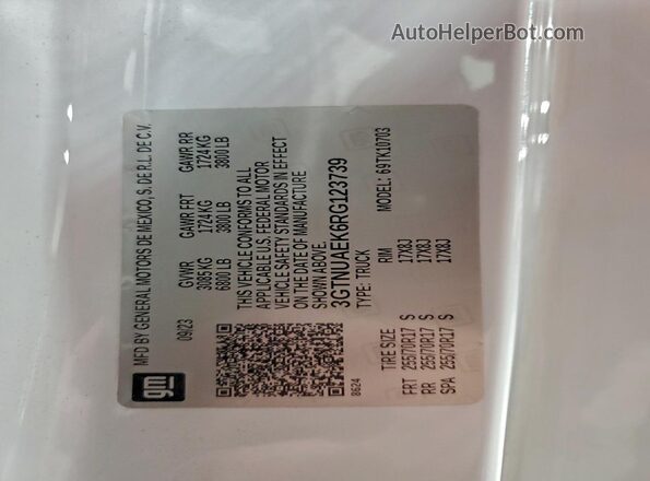 3GTNUAEK6RG123739 2024 GMC SIERRA White Widok naklejki z numerem VIN