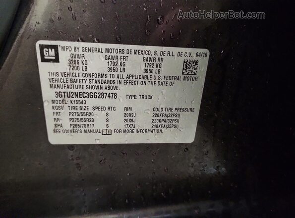 3GTU2NEC3GG287478 2016 GMC SIERRA Серый Вид подкапотного пространства