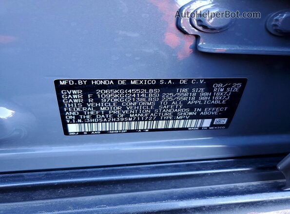 3HDSA2H39SM711727 2025 ACURA ADX Серый Вид наклейки с VIN-кодом