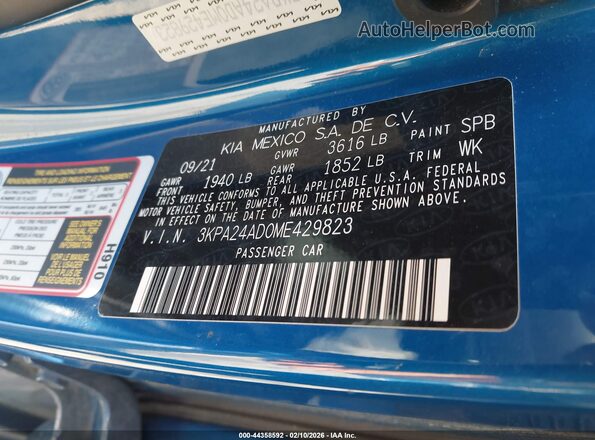 3KPA24AD0ME429823 2021 KIA RIO Синий Вид подкапотного пространства