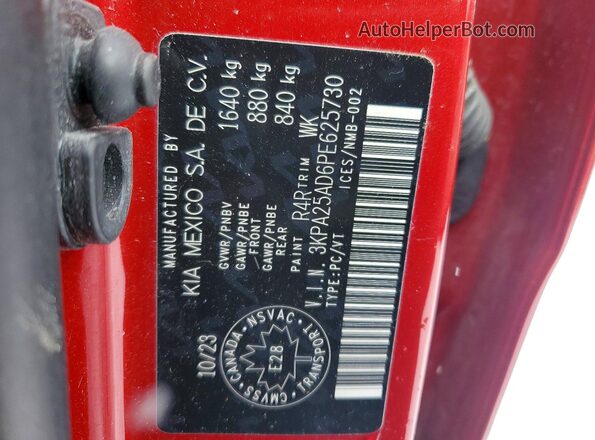 3KPA25AD6PE625730 2023 KIA RIO Красный Вид наклейки с VIN-кодом