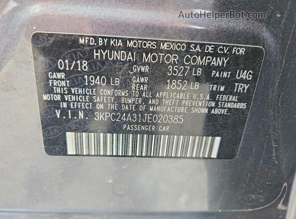 3KPC24A31JE020385 2018 HYUNDAI ACCENT Серый Вид подкапотного пространства