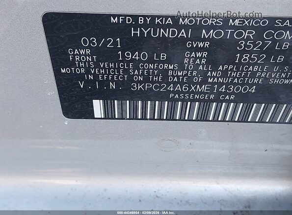 3KPC24A6XME143004 2021 HYUNDAI ACCENT Серый Вид подкапотного пространства
