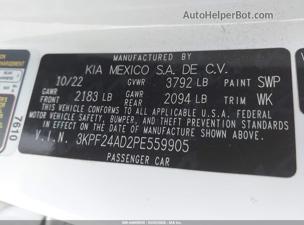 3KPF24AD2PE559905 2023 KIA FORTE White Շարժիչի բաժամունքի տեսք
