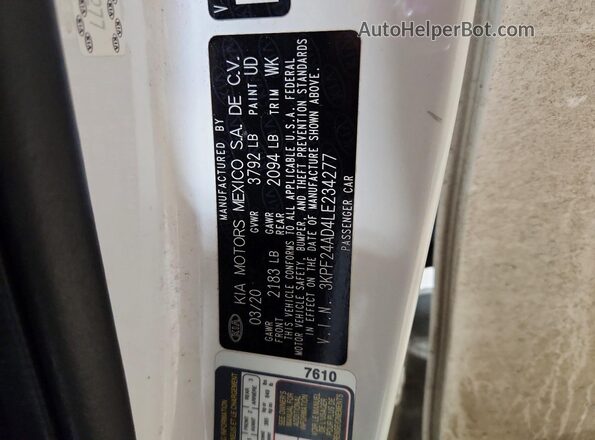 3KPF24AD4LE234277 2020 KIA FORTE Белый Вид подкапотного пространства