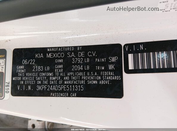 3KPF24AD5PE511315 2023 KIA FORTE White Вид підкапотного простору