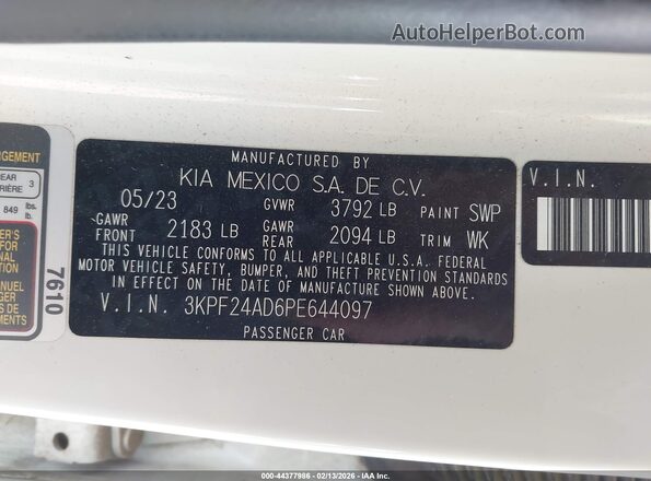 3KPF24AD6PE644097 2023 KIA FORTE Белый Вид подкапотного пространства