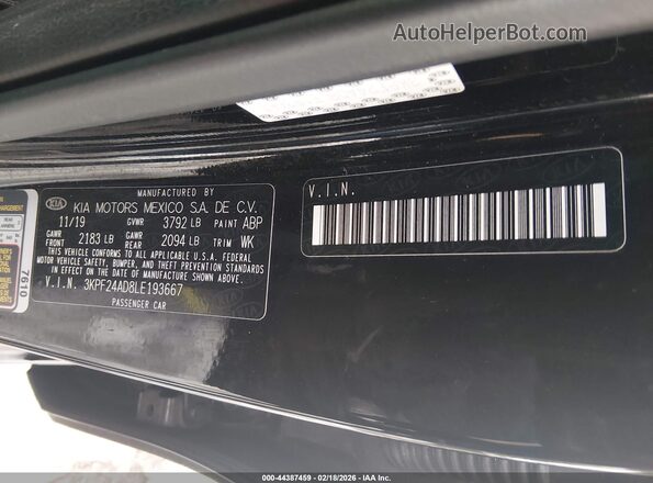 3KPF24AD8LE193667 2020 KIA FORTE Черный Вид подкапотного пространства