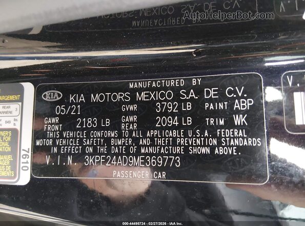 3KPF24AD9ME369773 2021 KIA FORTE Черный Вид подкапотного пространства