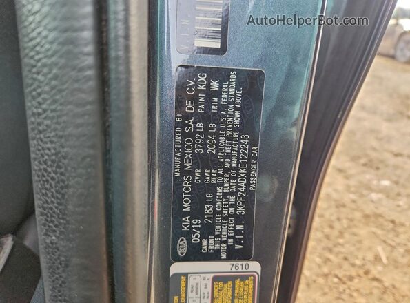 3KPF24ADXKE122243 2019 KIA FORTE Серый Вид подкапотного пространства
