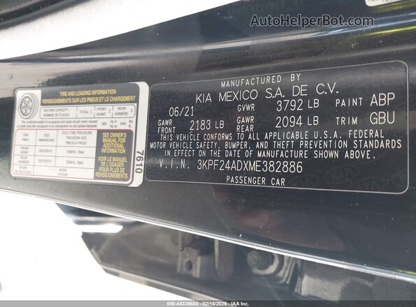 3KPF24ADXME382886 2021 KIA FORTE Черный Вид подкапотного пространства