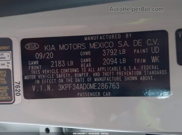 3KPF34AD0ME286763 2021 KIA FORTE Белый Вид подкапотного пространства