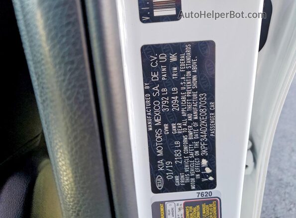 3KPF34AD2KE087033 2019 KIA FORTE Белый Вид наклейки с VIN-кодом