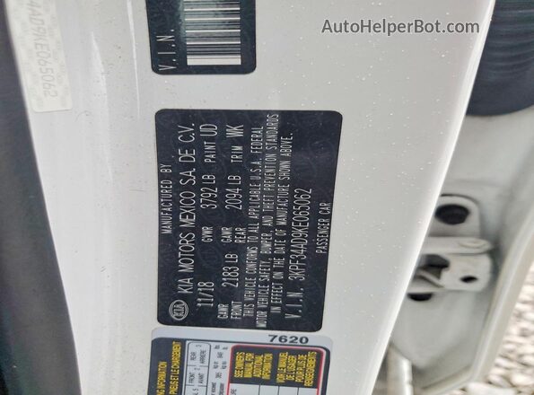 3KPF34AD9KE065062 2019 KIA FORTE Белый Вид наклейки с VIN-кодом