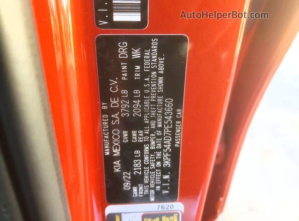3KPF54AD7PE543660 2023 KIA FORTE Красный Вид наклейки с VIN-кодом