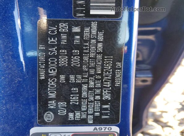 3KPFL4A7XJE246311 2018 KIA FORTE Blue Widok komory silnika