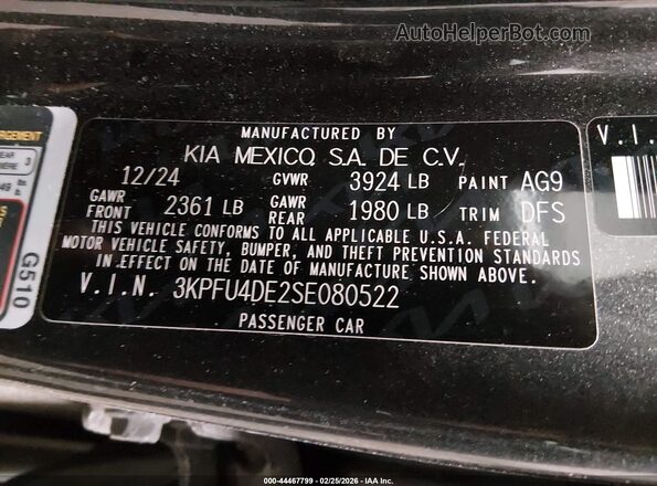 3KPFU4DE2SE080522 2025 KIA K4 Серый Вид подкапотного пространства