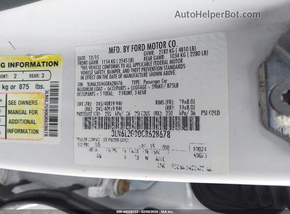 3LN6L2G90GR628678 2016 LINCOLN MKZ Белый Вид подкапотного пространства