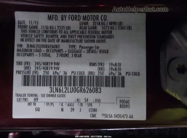 3LN6L2LU0GR626083 2016 LINCOLN MKZ HYBRID Brown Widok komory silnika